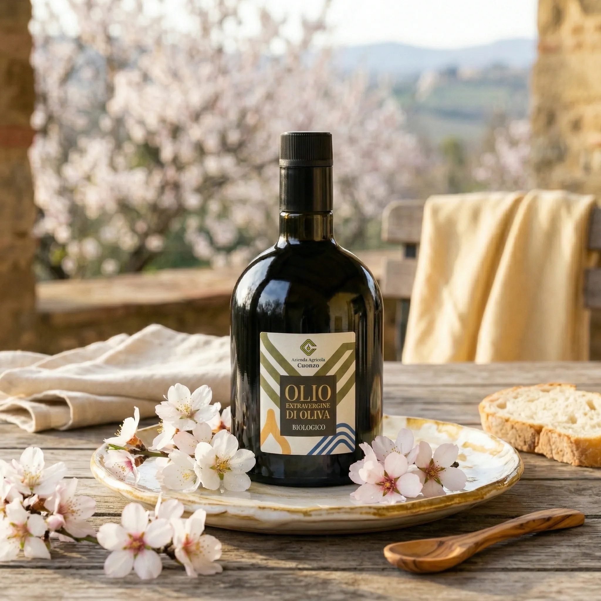 Oliwa Ogliarola - butelka w ciepłym świetle